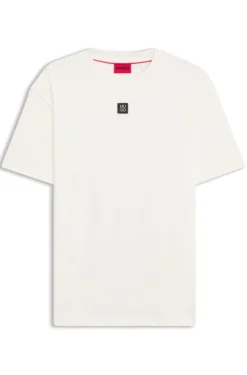 Interlock-cotton T-shirt with metallic stacked-logo badge
