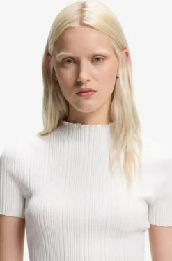 Irregular-rib sweater with mock neck
