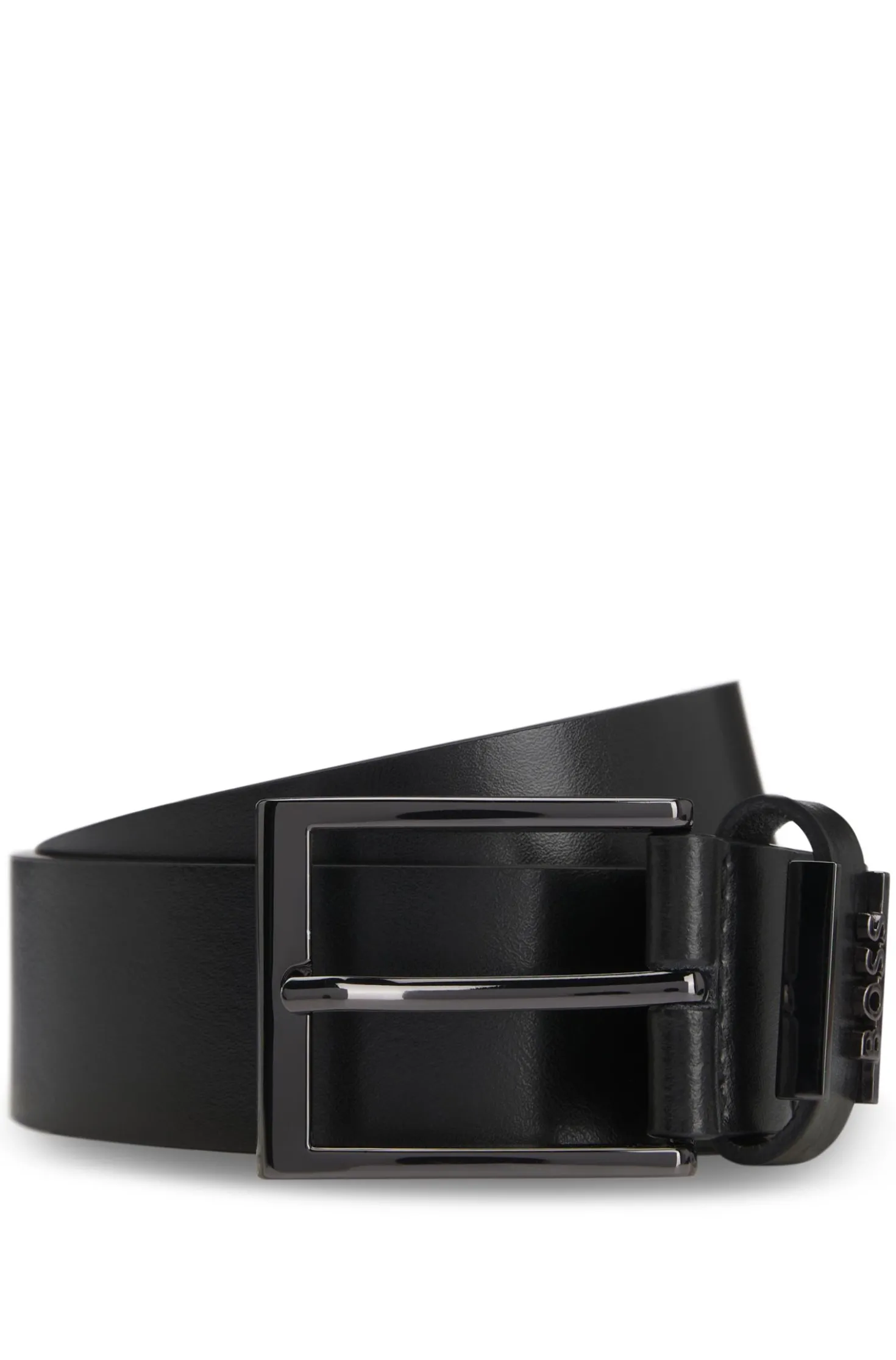 Italian-leather belt with brushed gunmetal hardware