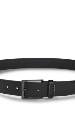 Italian-leather belt with brushed gunmetal hardware