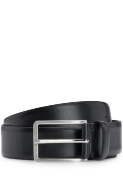 Italian-leather belt with brushed silver hardware