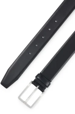 Italian-leather belt with brushed silver hardware