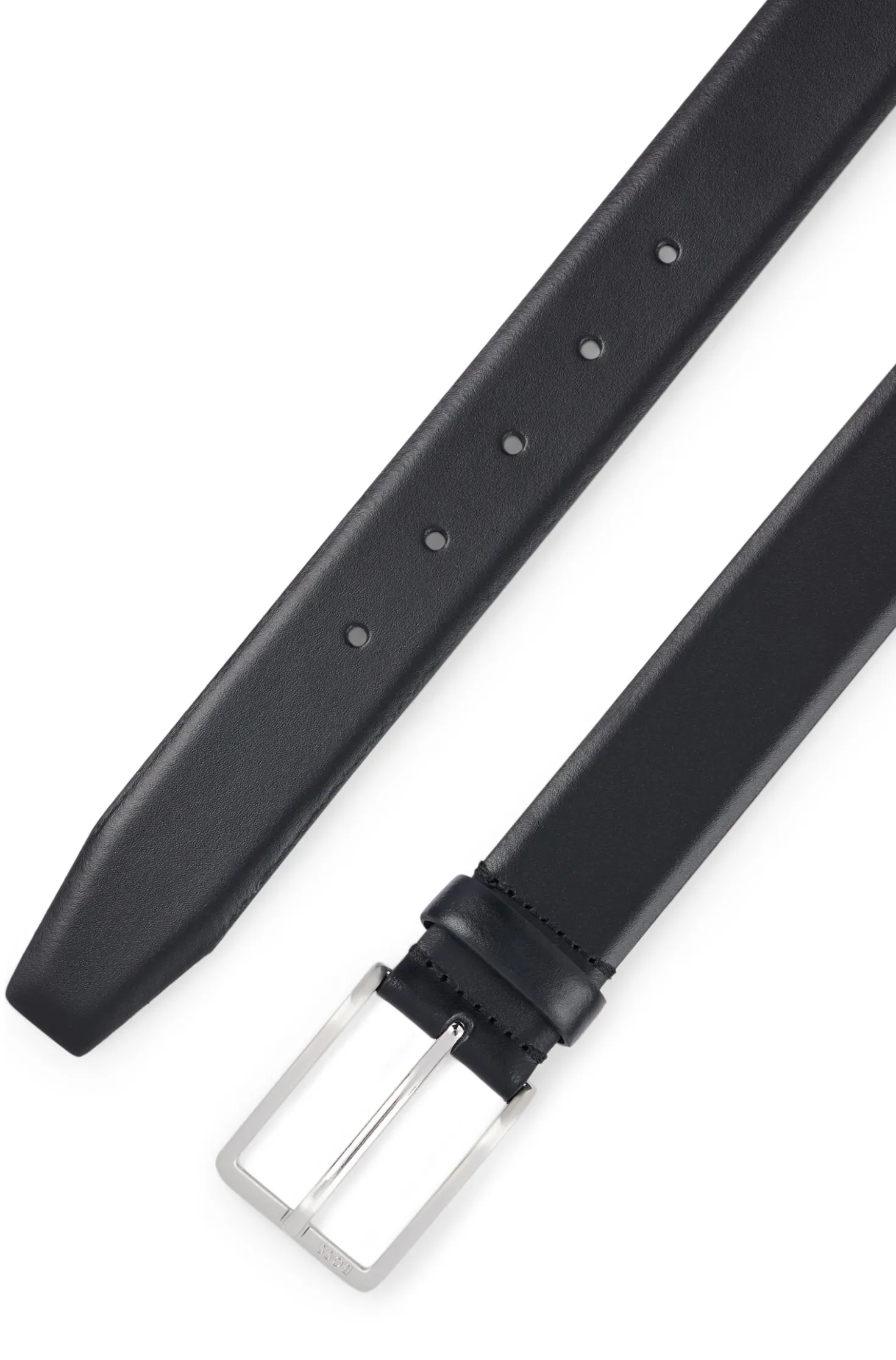 Italian-leather belt with brushed silver hardware