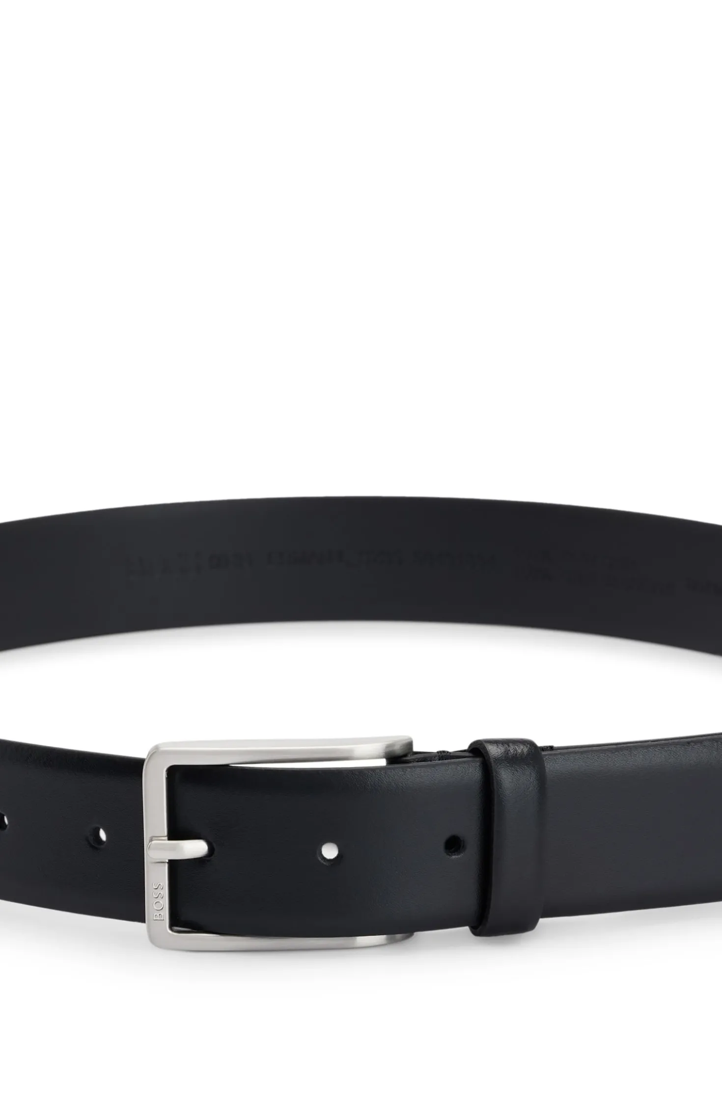Italian-leather belt with brushed silver hardware