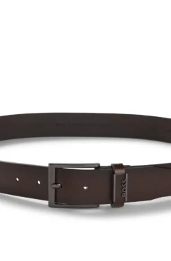 Italian-leather belt with brushed gunmetal hardware
