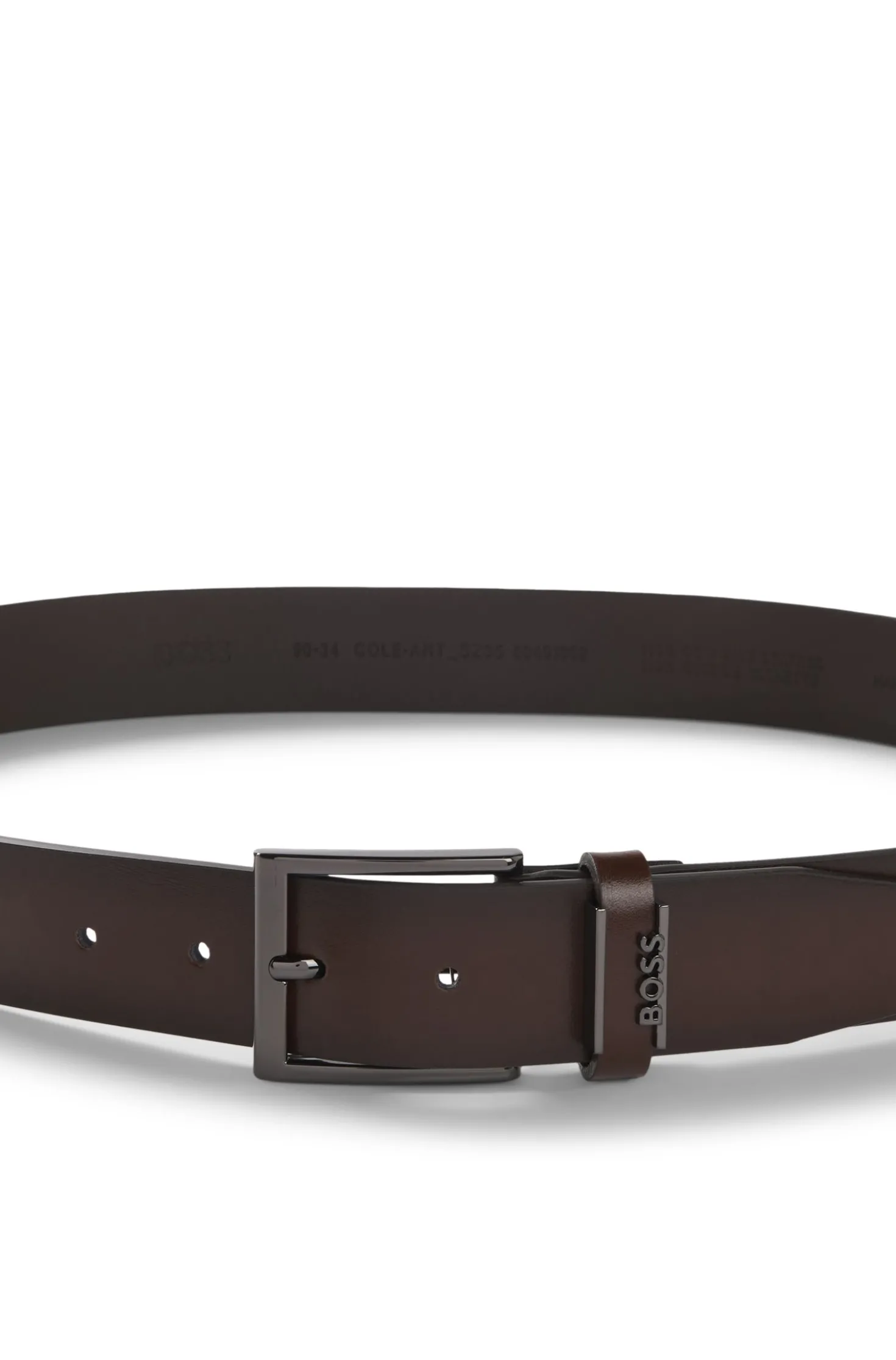 Italian-leather belt with brushed gunmetal hardware