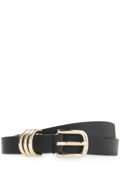 Italian-leather belt with gold-tone hardware
