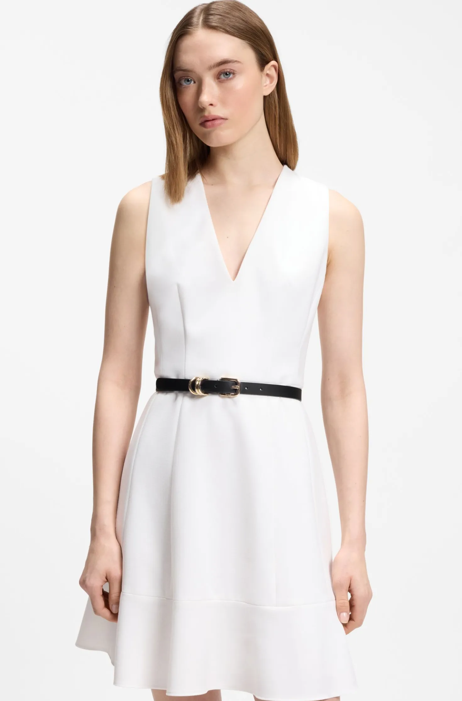 Italian-leather belt with gold-tone hardware
