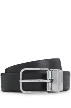 Italian-leather belt with logo keeper