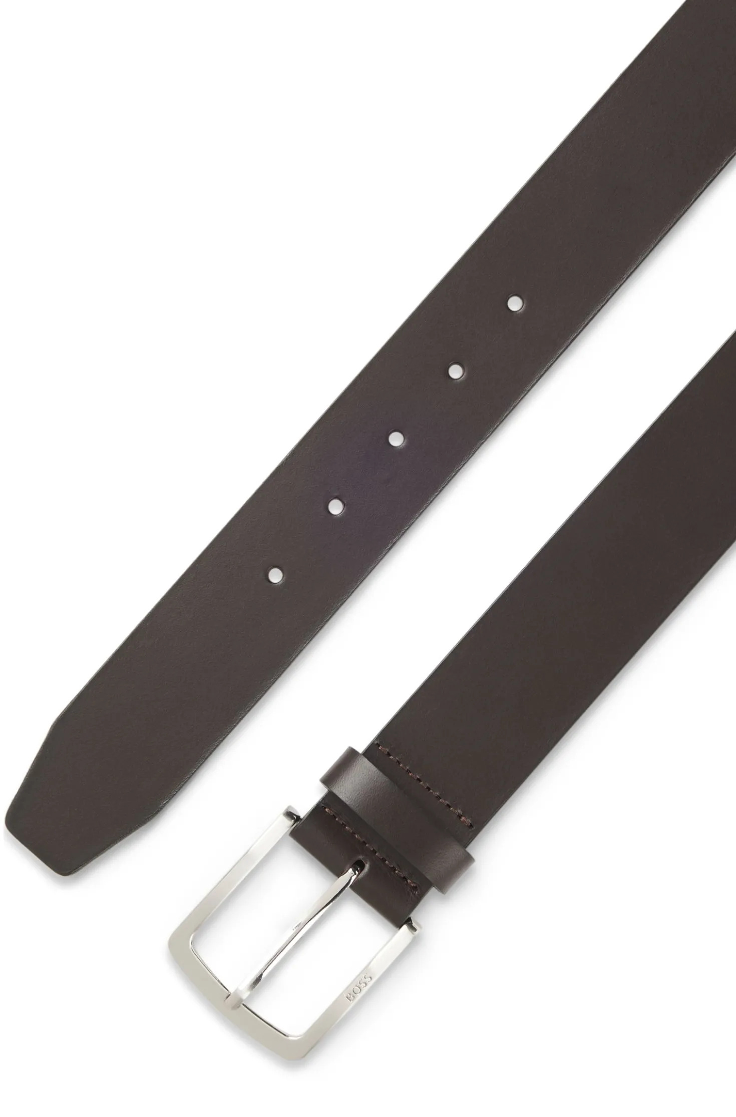 Italian-leather belt with logo-engraved buckle
