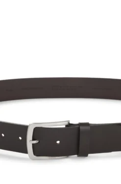 Italian-leather belt with logo-engraved buckle