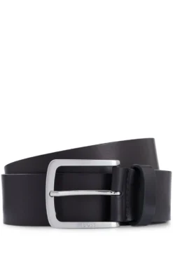 Italian-leather belt with logo-engraved buckle