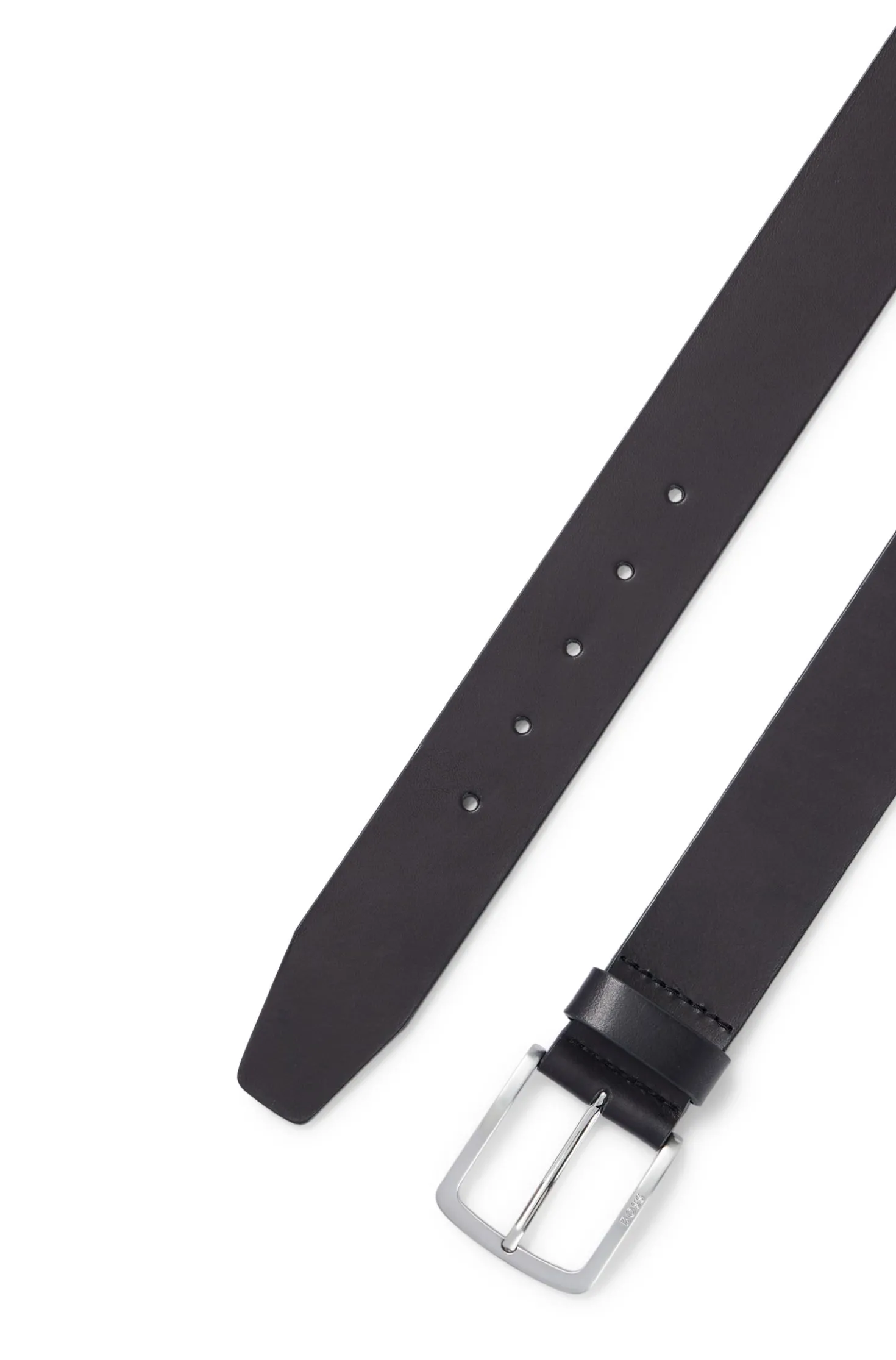 Italian-leather belt with logo-engraved buckle
