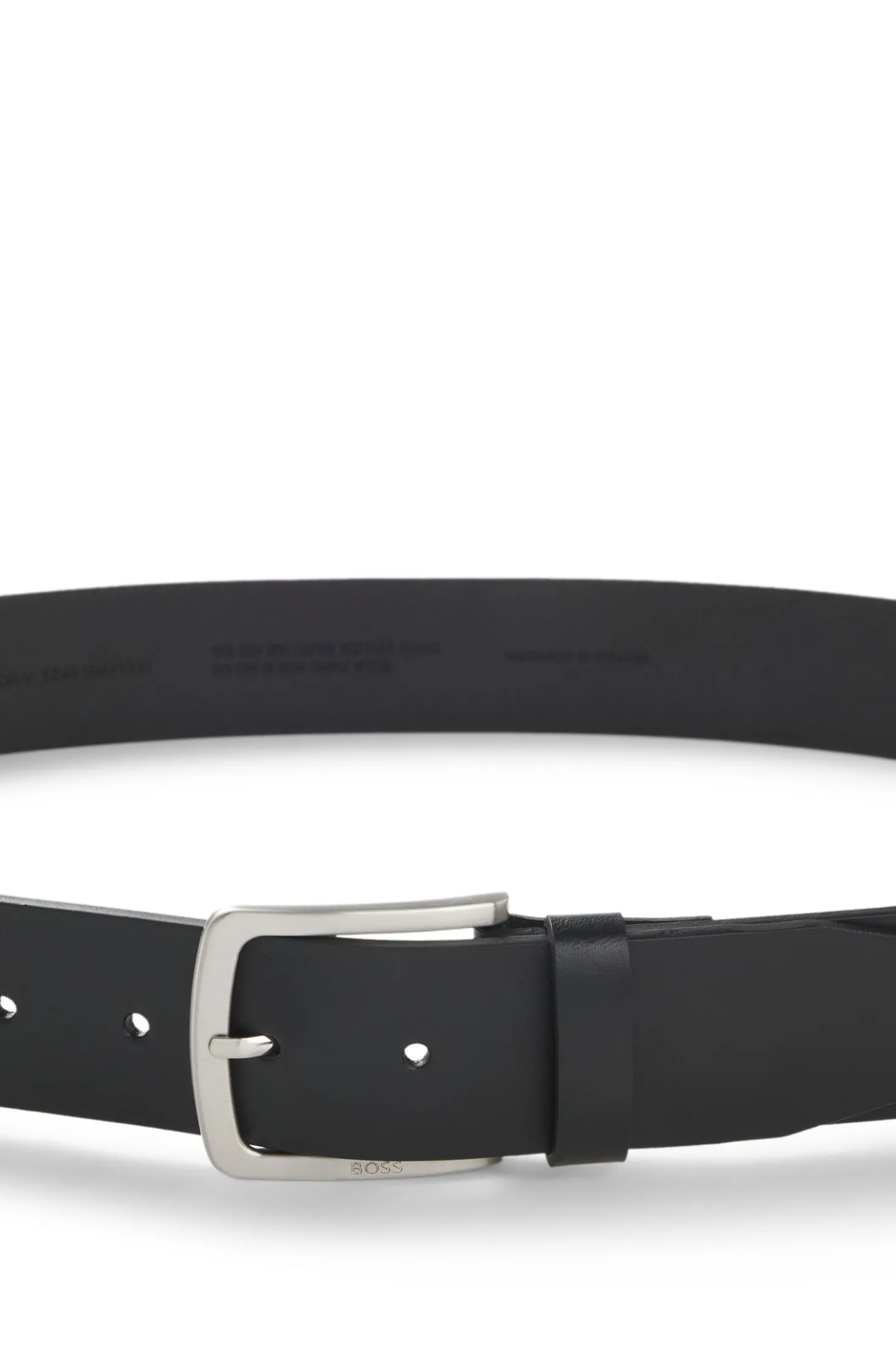 Italian-leather belt with logo-engraved buckle