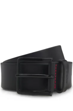 Italian-leather belt with logo-stamped keeper