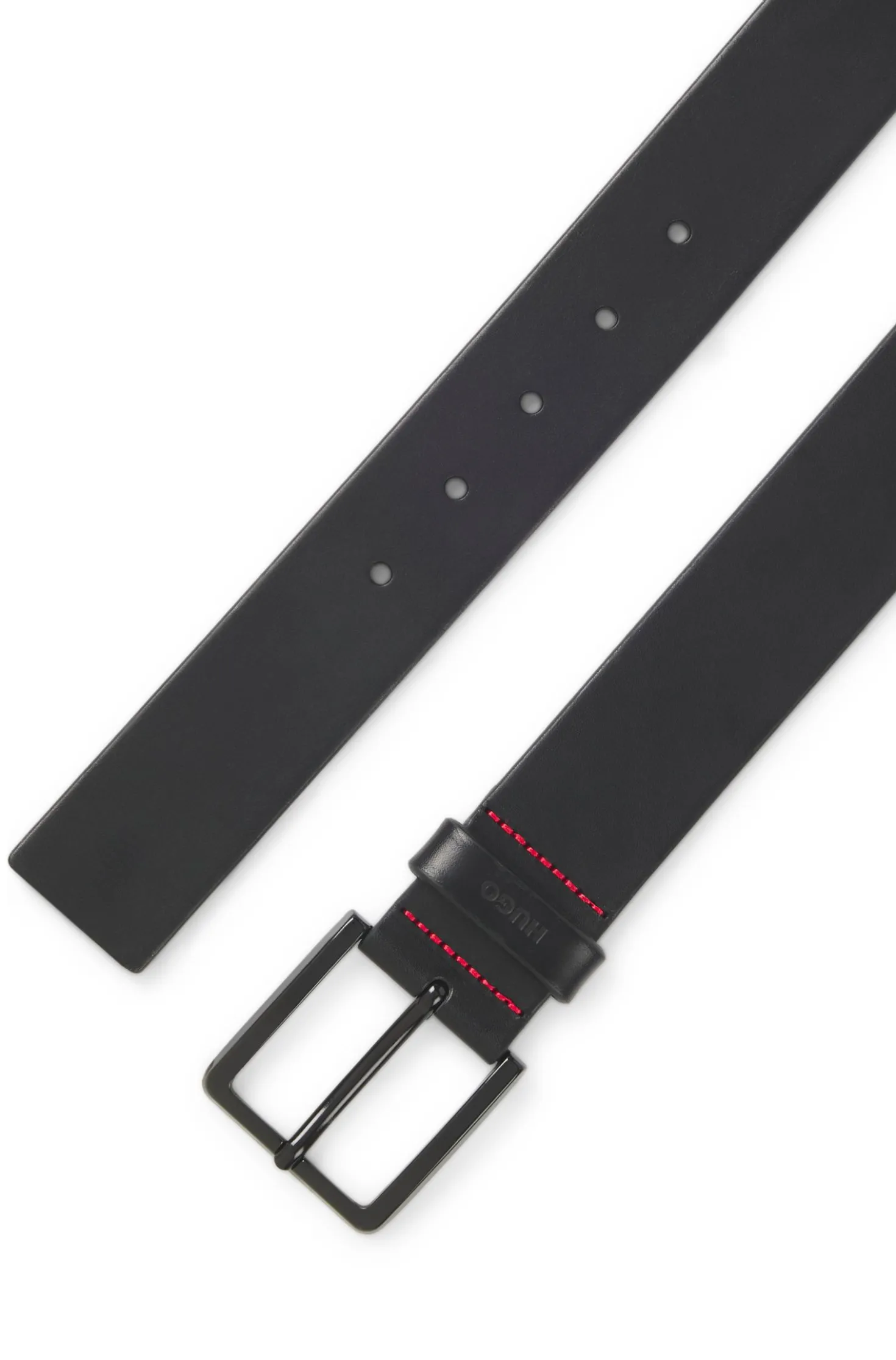 Italian-leather belt with logo-stamped keeper