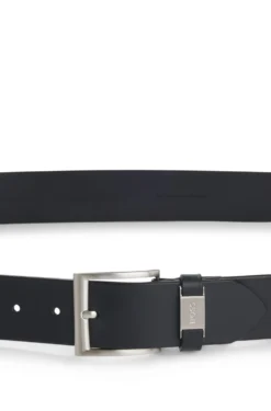 Italian-leather belt with logo keeper and brushed hardware
