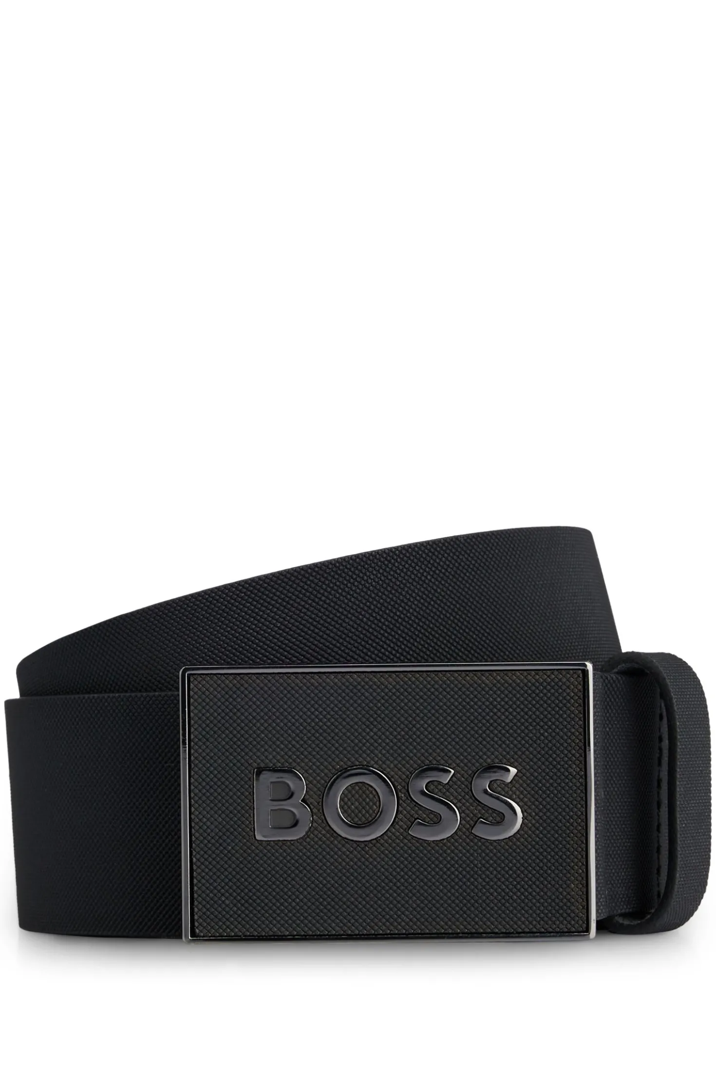 Italian-leather belt with logo-plaque buckle