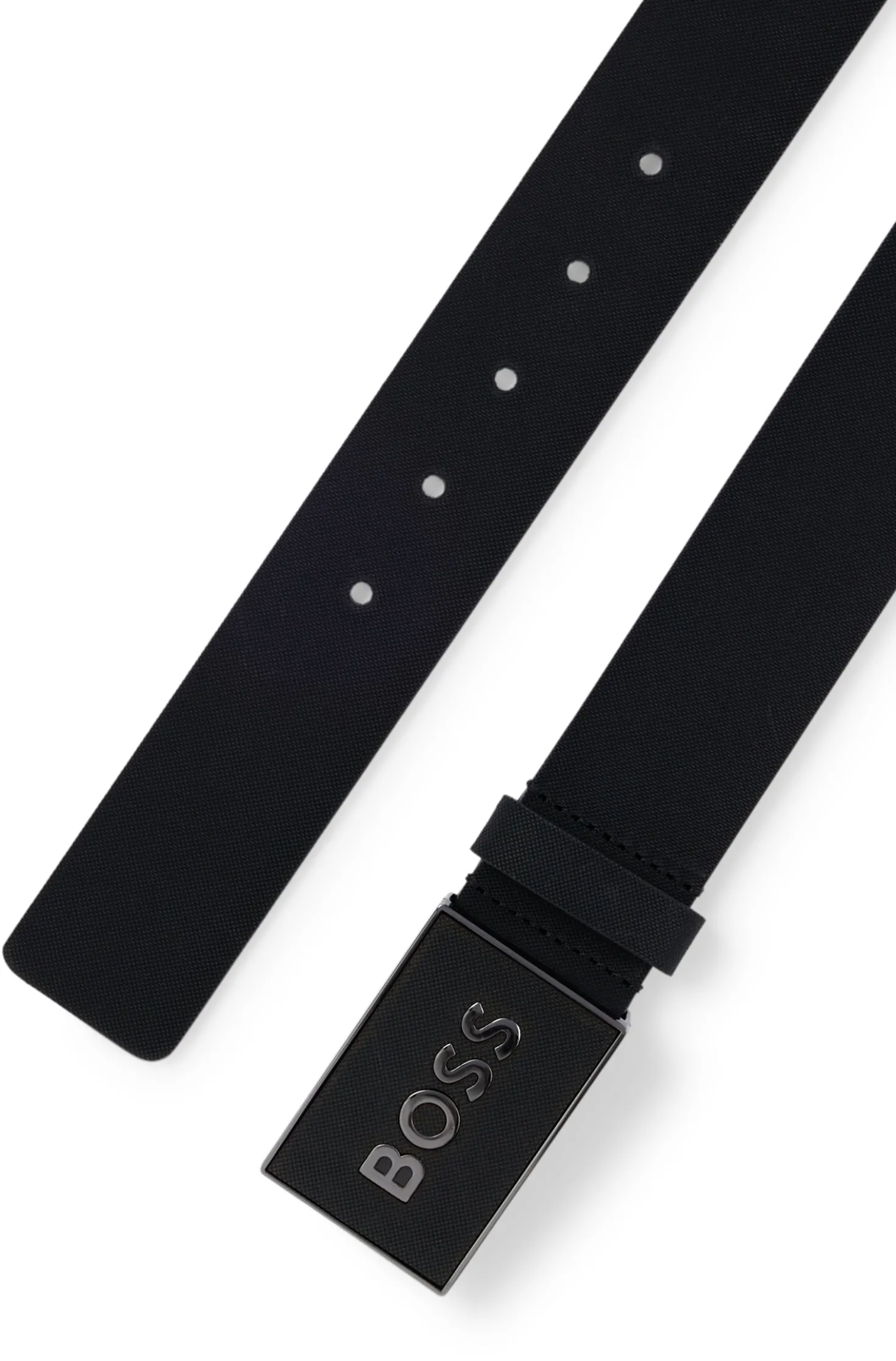 Italian-leather belt with logo-plaque buckle