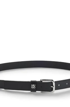 Italian-leather belt with metal letters