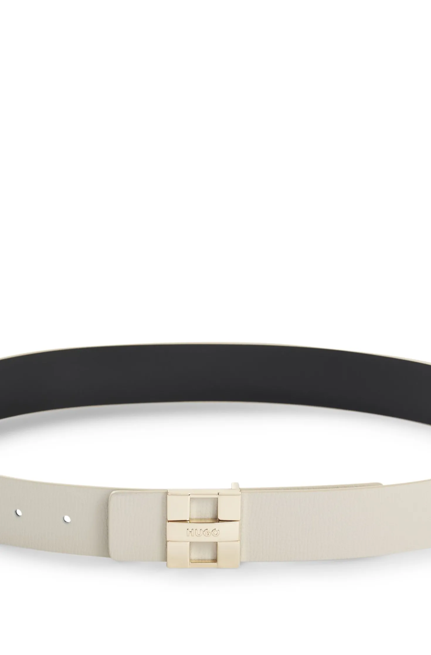 Italian leather belt with metal logo letters