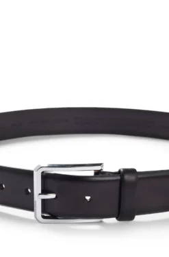 Italian-leather belt with polished gunmetal buckle