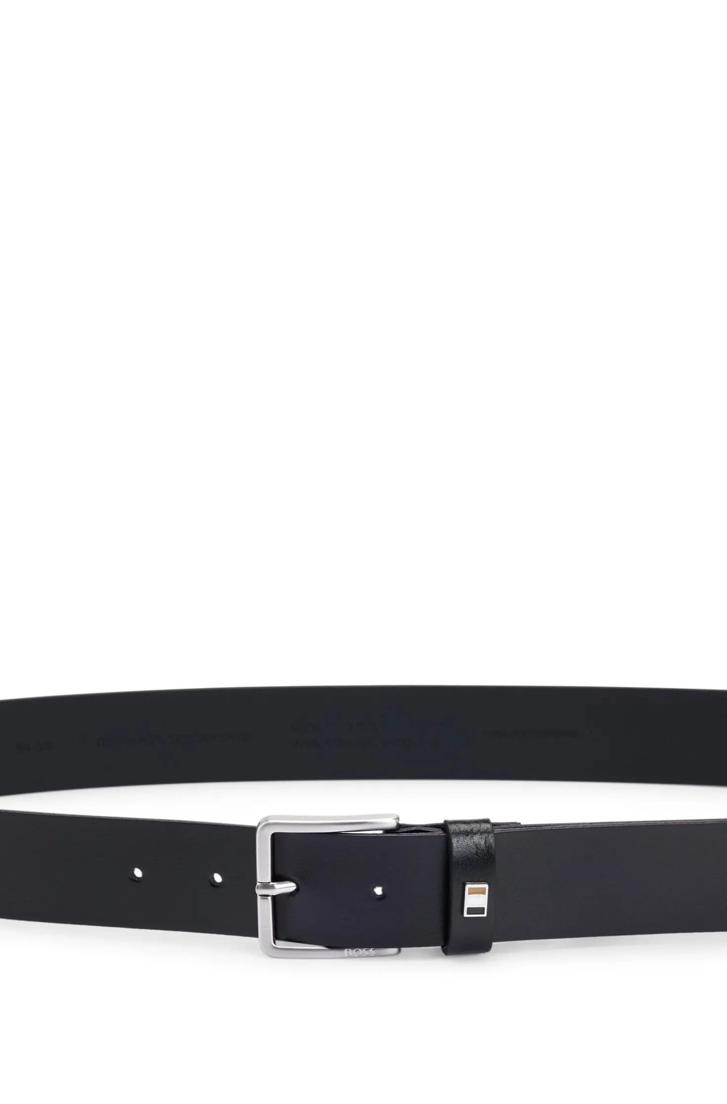 Italian-made leather belt with signature-stripe trim