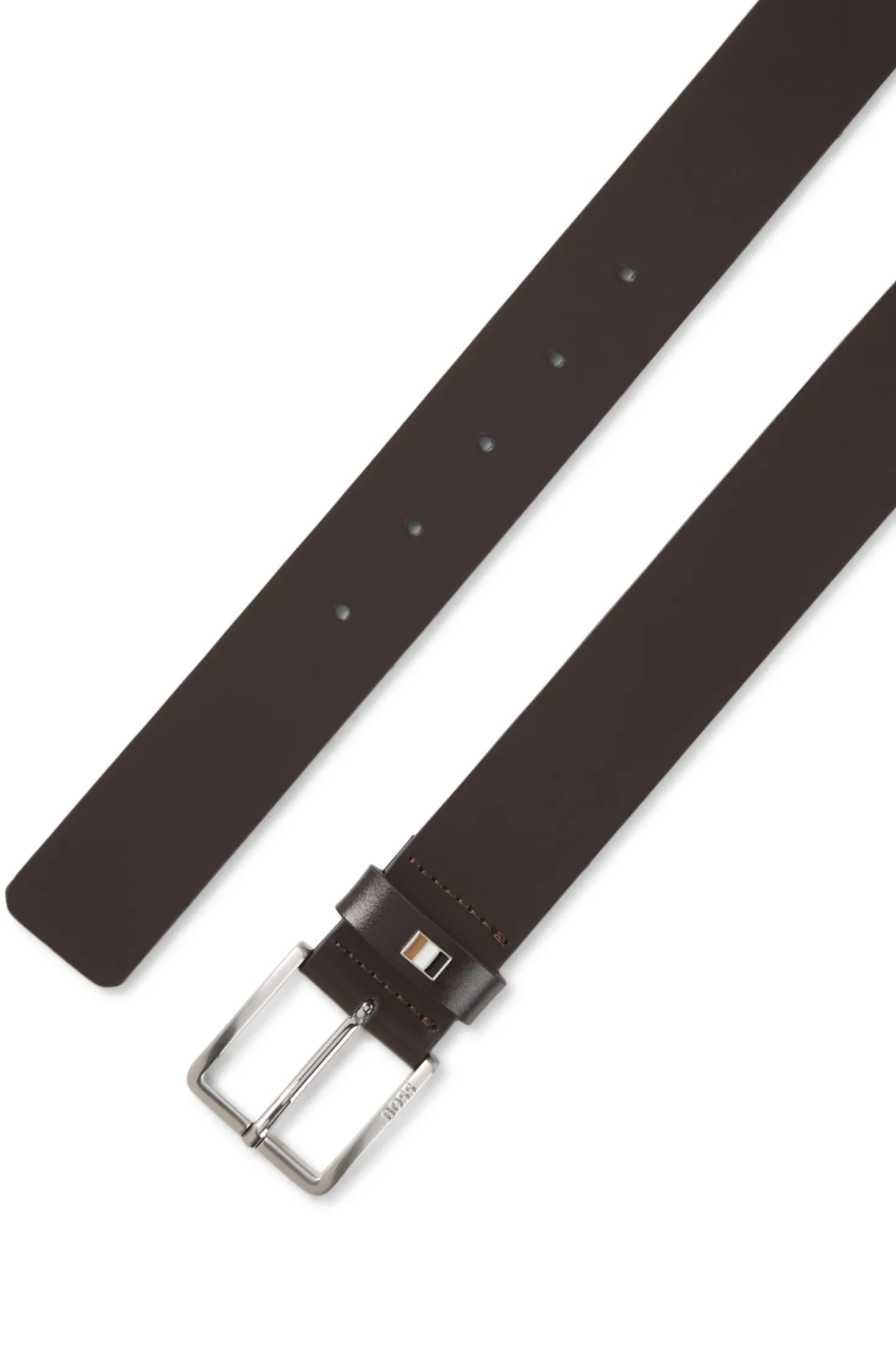 Italian-made leather belt with signature-stripe trim