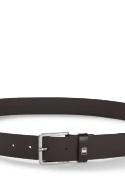 Italian-made leather belt with signature-stripe trim