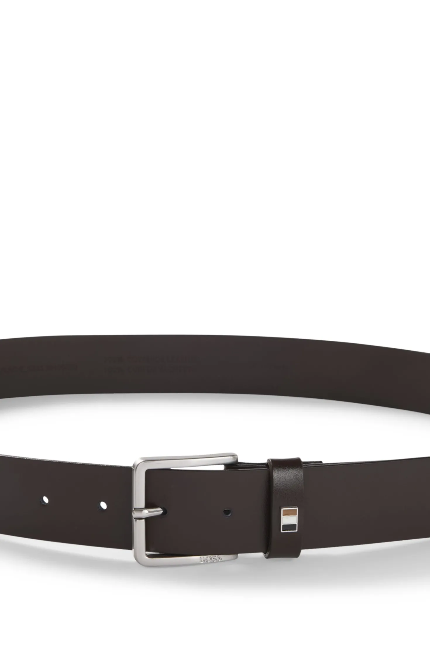 Italian-made leather belt with signature-stripe trim