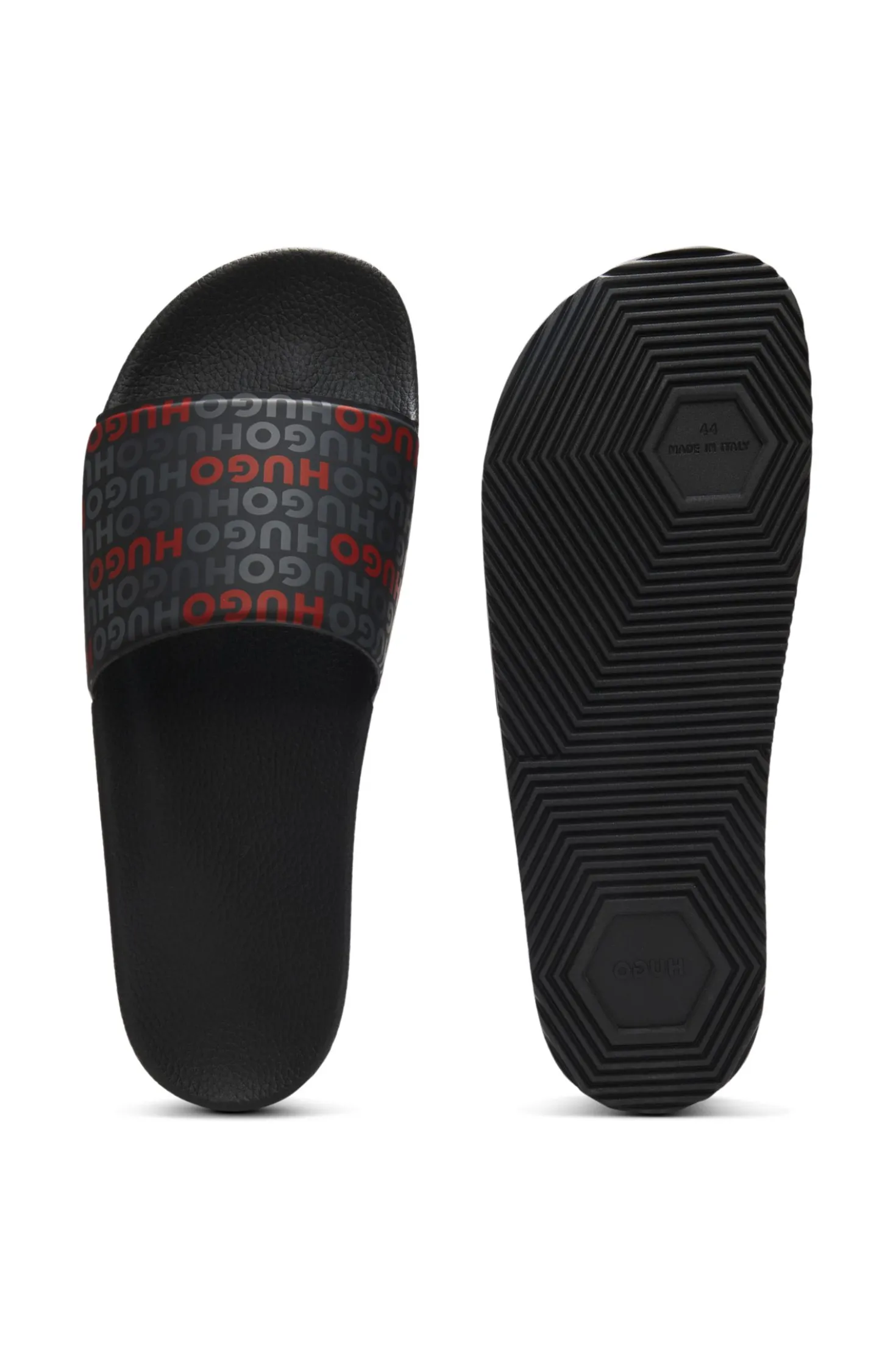 Italian-made slides with repeat-logo print