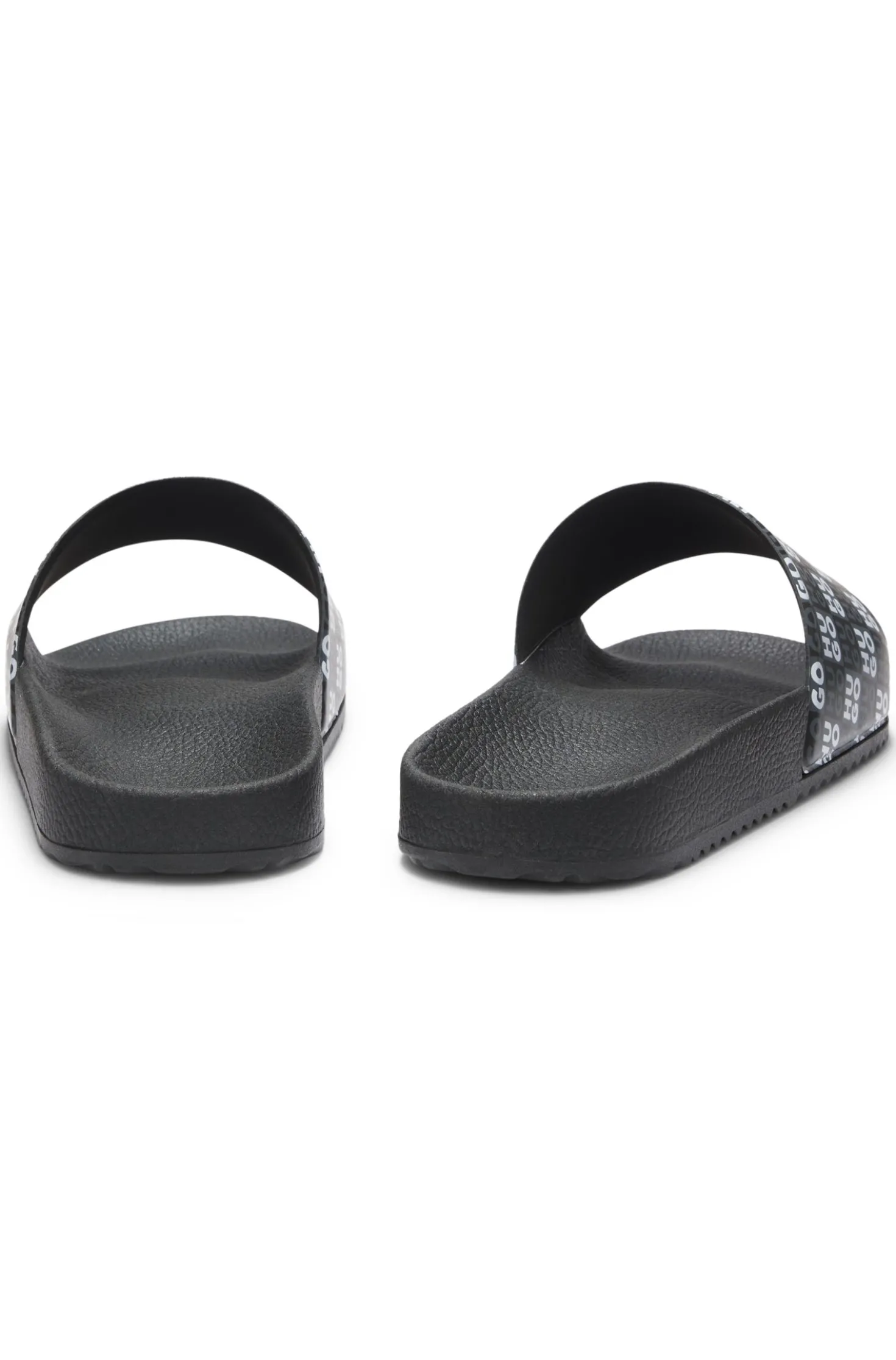 Italian-made slides with stacked-logo strap