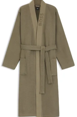 Jacquard cotton-blend gown with logo lapel