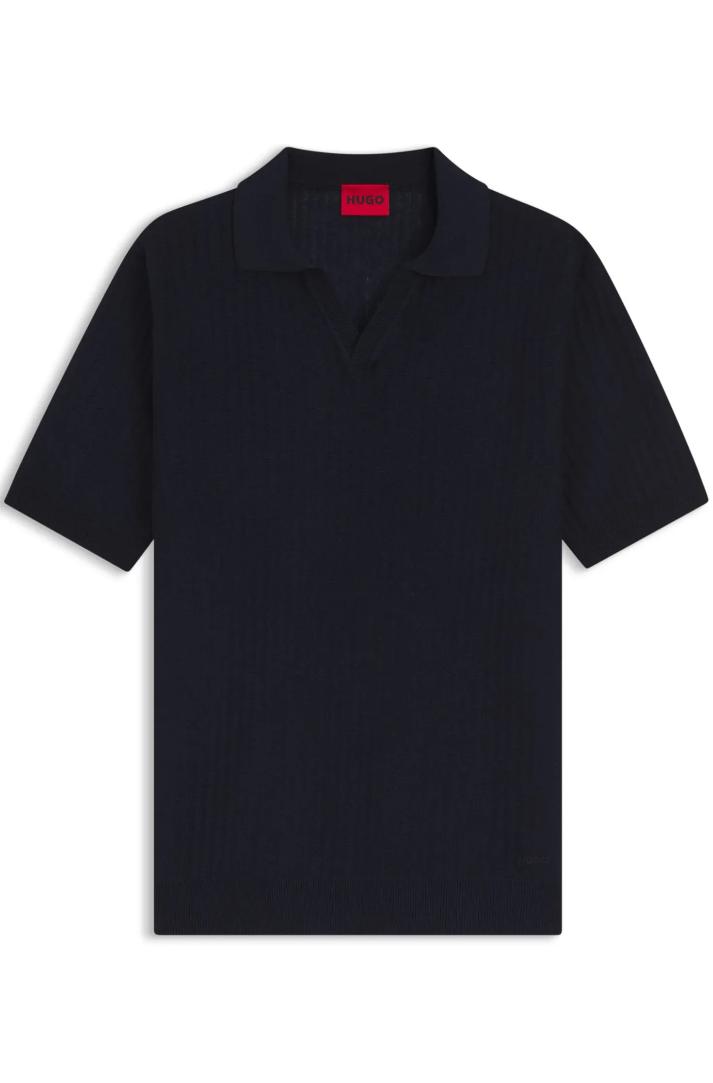 Johnny-collar knit polo in a cotton-linen jacquard