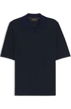 Johnny-collar knit polo in cotton and silk
