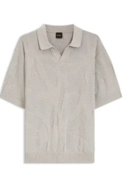 Johnny-collar knit polo with graphic pattern
