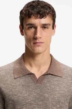 Johnny-collar polo sweater in wool, silk and cotton