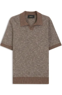 Johnny-collar polo sweater in wool, silk and cotton