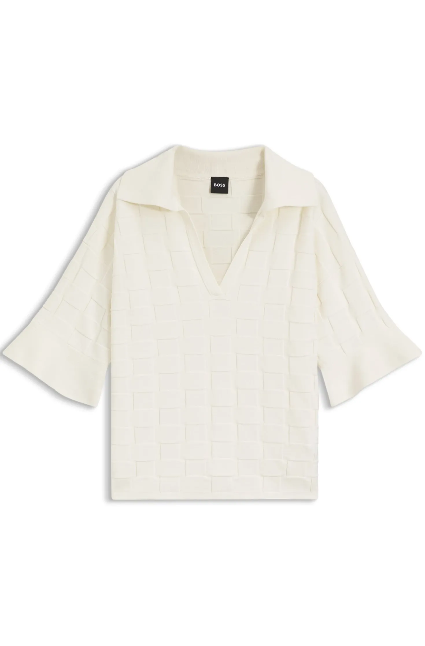 Johnny-collar sweater with check texture