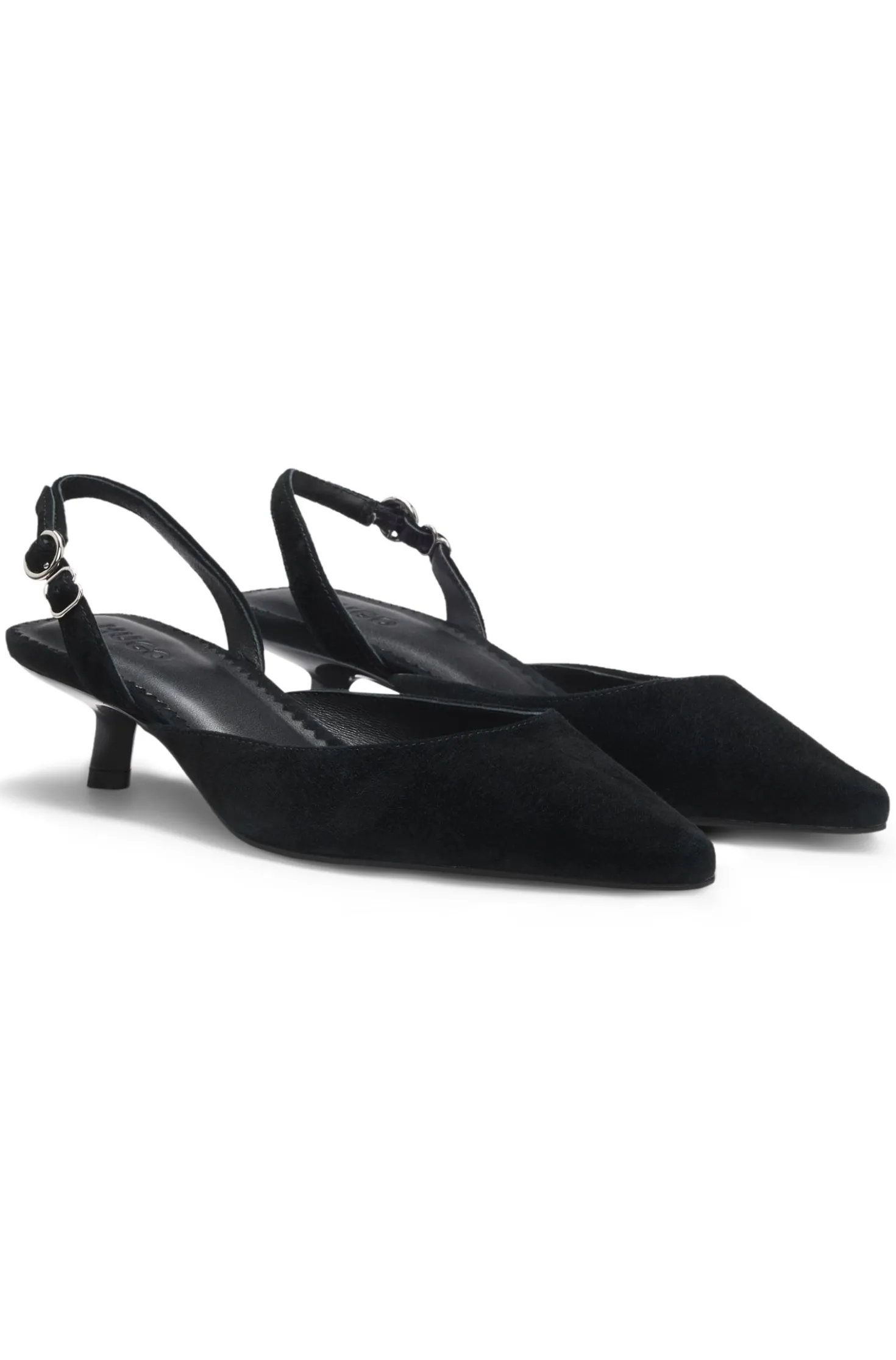 Kitten-heel slingbacks in suede