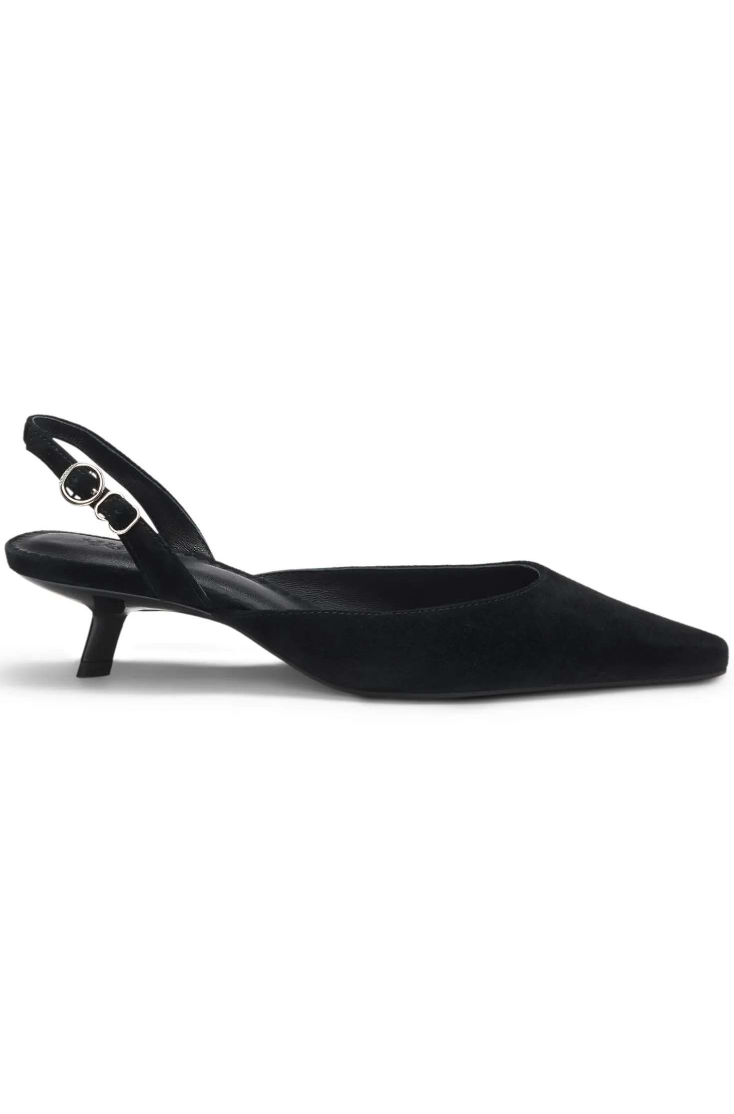 Kitten-heel slingbacks in suede
