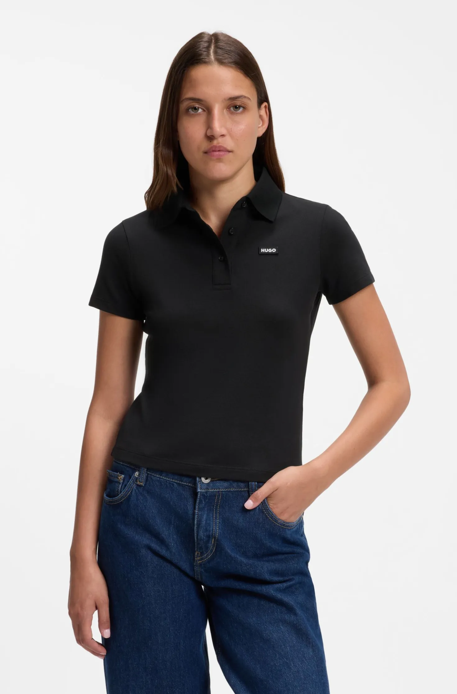 Knit polo in stretch-cotton piqué with logo badge