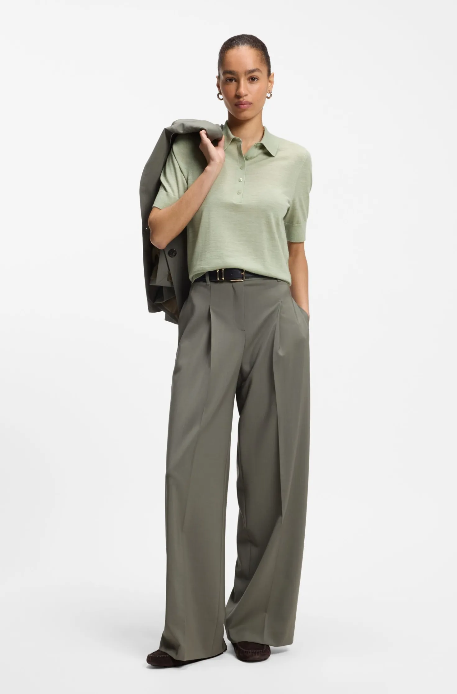 Knit polo in superfine merino wool