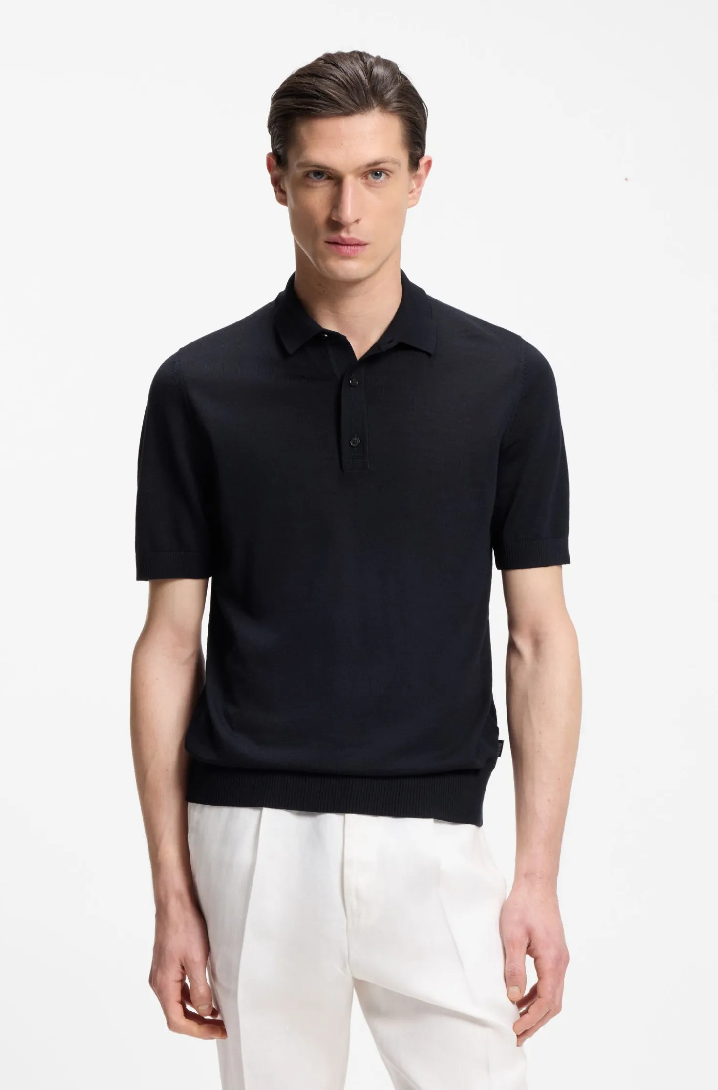 Knit polo in virgin wool