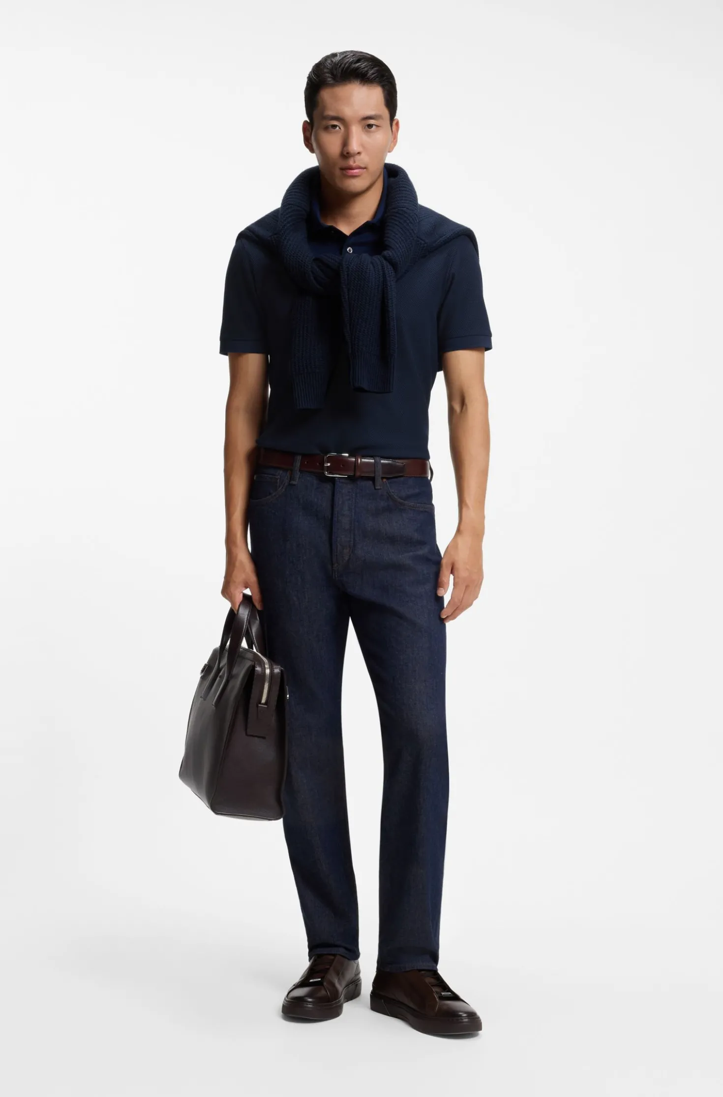 Knit polo shirt in two-tone cotton