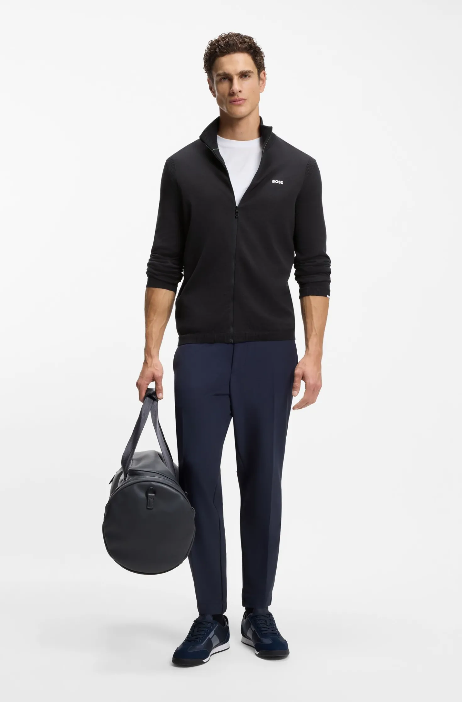 Knitted-cotton cardigan with contrast logo