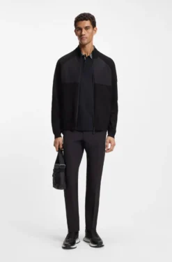 Knitted hybrid jacket with waffle fabric