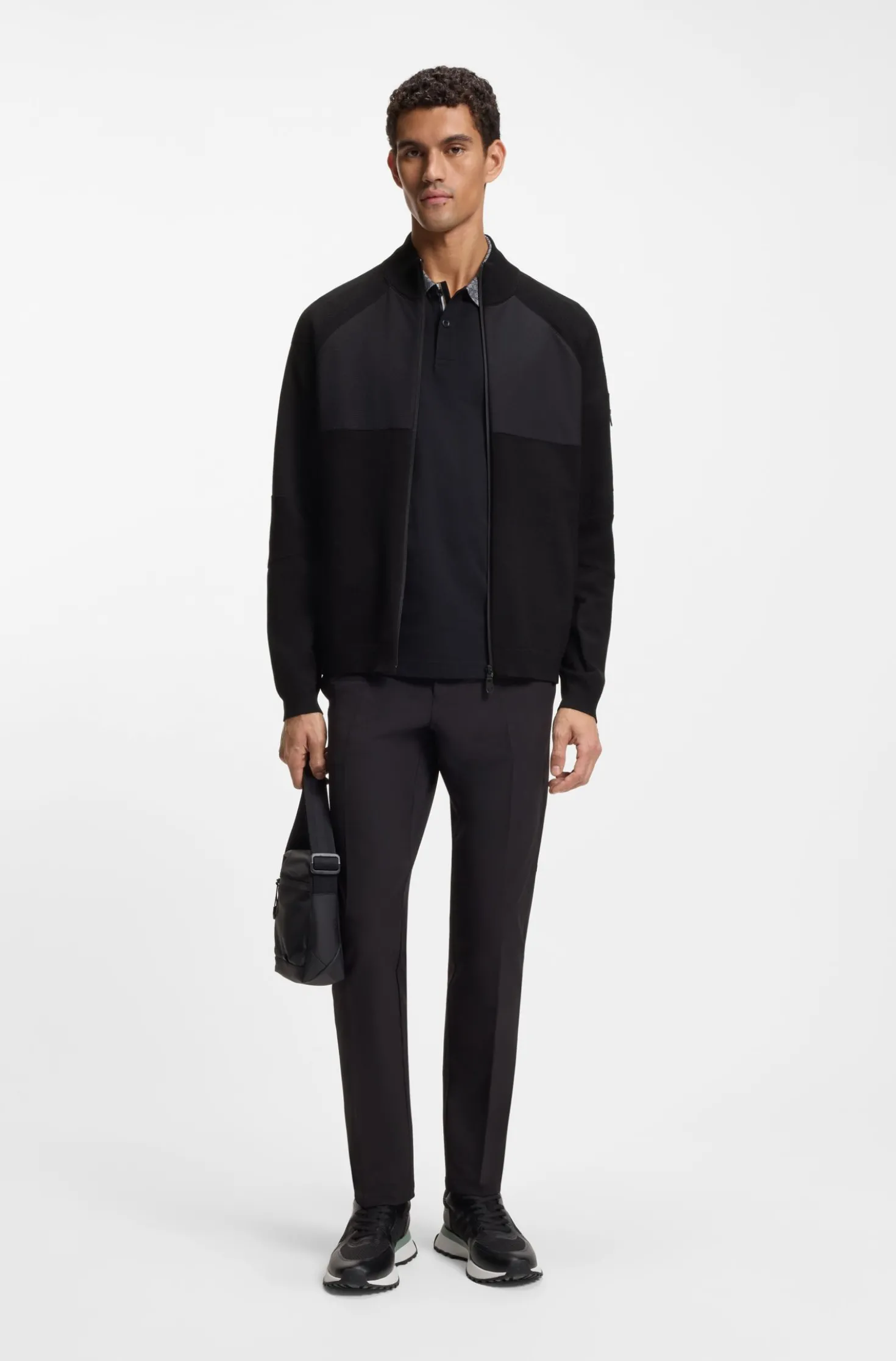 Knitted hybrid jacket with waffle fabric