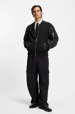 Knitted jacket with contrast sleeves