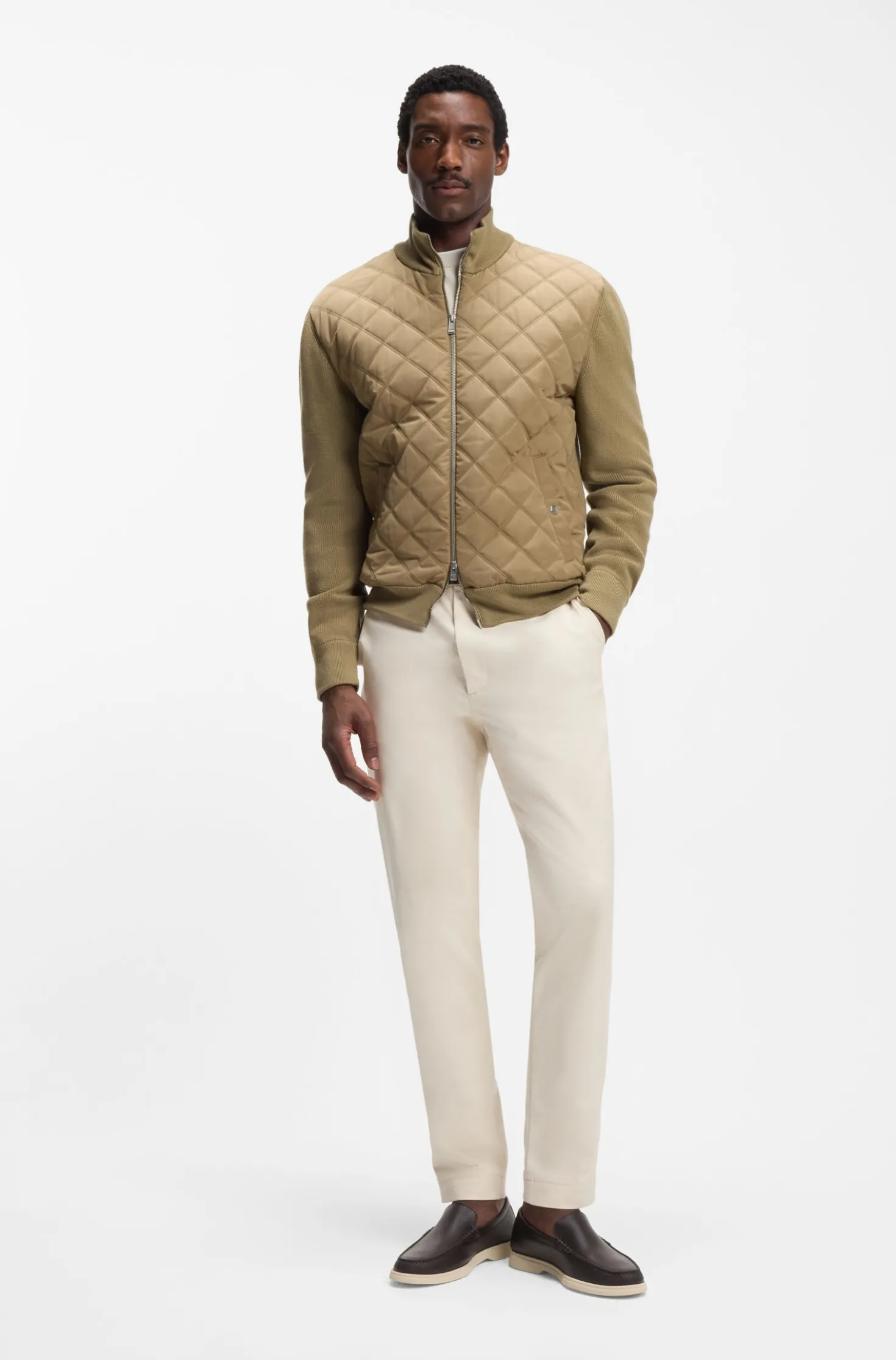 Knitted-wool jacket with quilted front